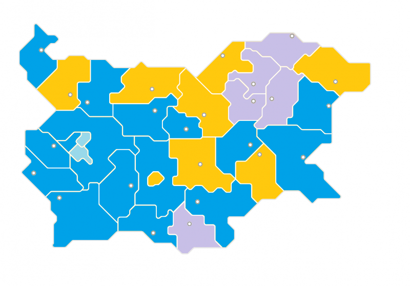 Резултати от изборите по области: