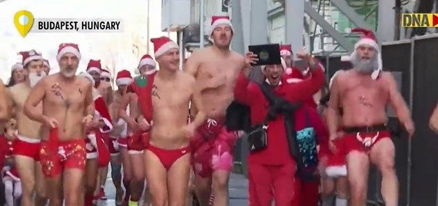 Полуголи дядоколедовци тичаха из Будапеща (Видео)